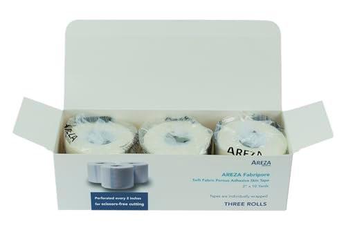Areza Medical Chirurgisches Tape – Atmungsaktives, poröses Hautklebeband aus weichem Stoff – Fabripore – 2" x 10 yds (5 cm x 9 m) – 3 Rollen pro Packung
