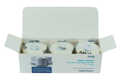 Areza Medical Chirurgisches Tape – Atmungsaktives, poröses Hautklebeband aus weichem Stoff – Fabripore – 2" x 10 yds (5 cm x 9 m) – 3 Rollen pro Packung