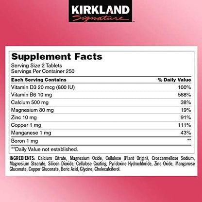 Kirkland Signature Calcium Citrat Magnesium und Zink – 500 Tabletten