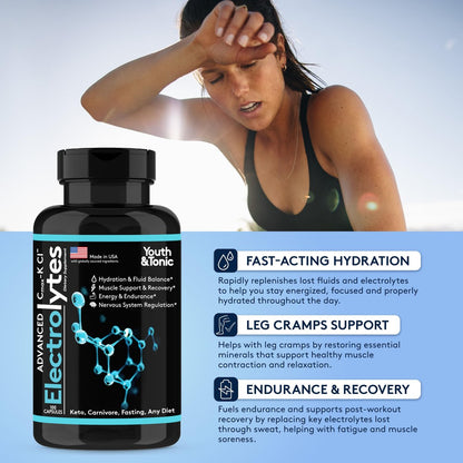 Komplettes Elektrolyt-Supplement Kapseln Hohe Absorption | Cmax Kaliumchlorid Magnesium Natrium Calcium Zink | Steigert Ausdauer Muskelregeneration Mentale Klarheit | Salz-Elektrolyt-Tabletten | Keto-freundlich
