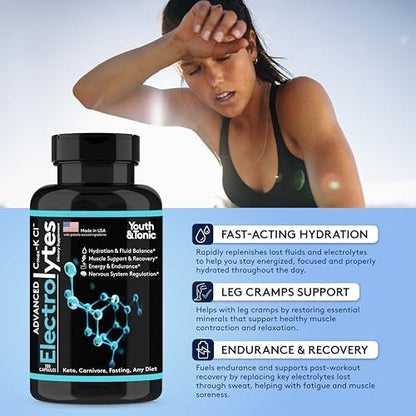 Komplettes Elektrolyt-Supplement Kapseln Hohe Absorption | Cmax Kaliumchlorid Magnesium Natrium Calcium Zink | Steigert Ausdauer Muskelregeneration Mentale Klarheit | Salz-Elektrolyt-Tabletten | Keto-freundlich