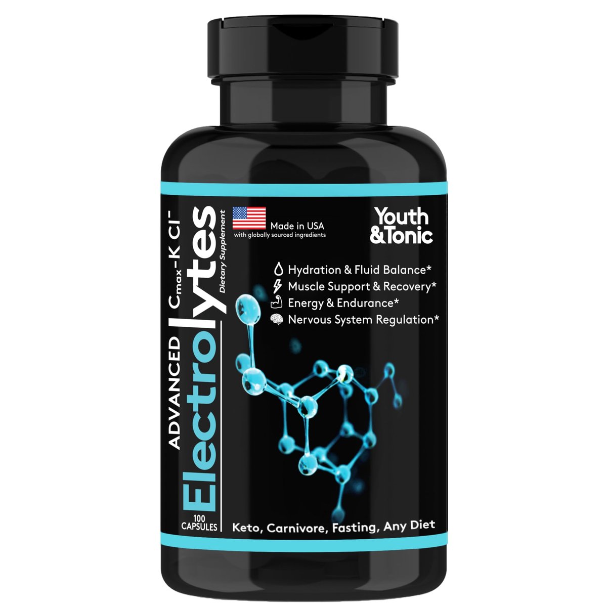 Komplettes Elektrolyt-Supplement Kapseln Hohe Absorption | Cmax Kaliumchlorid Magnesium Natrium Calcium Zink | Steigert Ausdauer Muskelregeneration Mentale Klarheit | Salz-Elektrolyt-Tabletten | Keto-freundlich