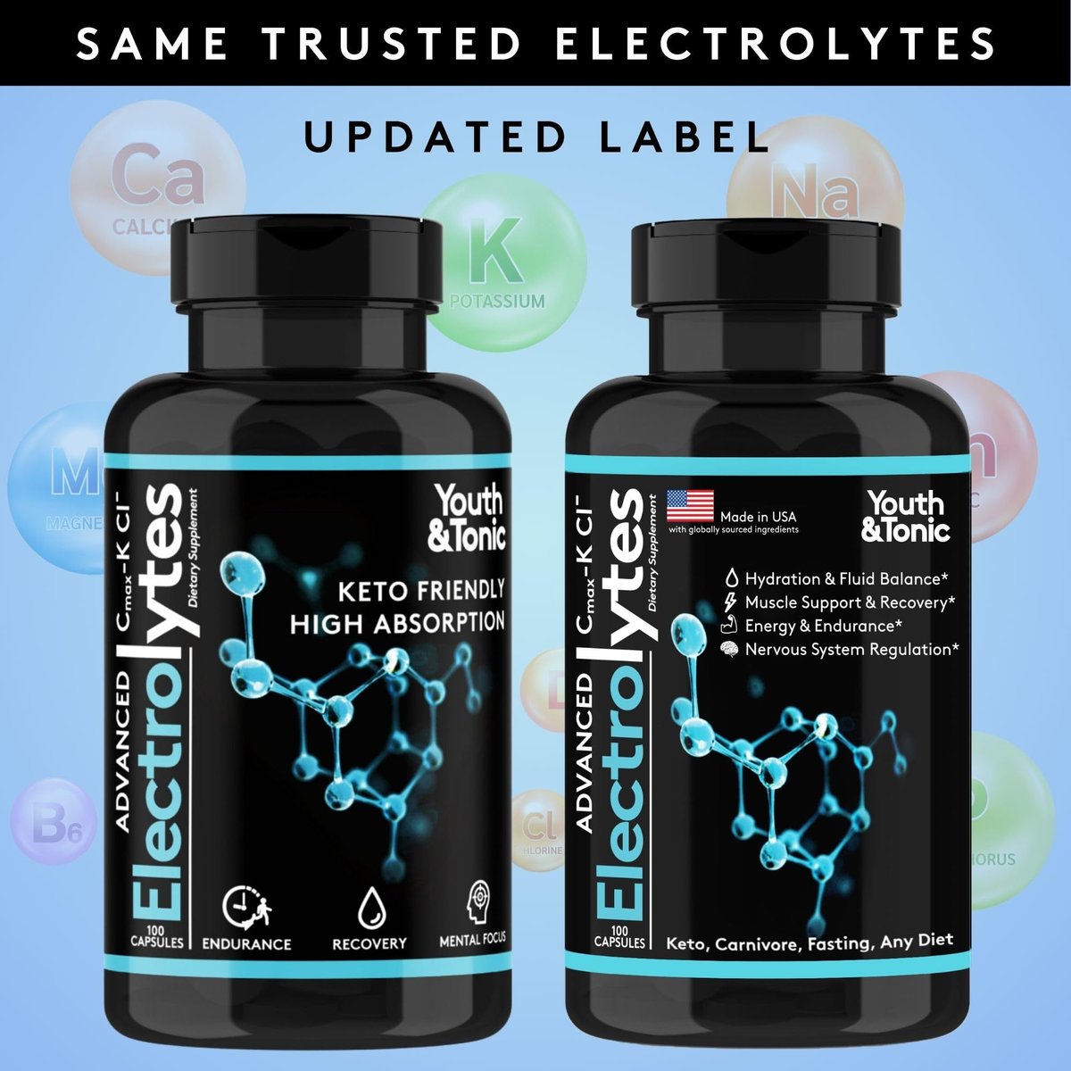 Komplettes Elektrolyt-Supplement Kapseln Hohe Absorption | Cmax Kaliumchlorid Magnesium Natrium Calcium Zink | Steigert Ausdauer Muskelregeneration Mentale Klarheit | Salz-Elektrolyt-Tabletten | Keto-freundlich