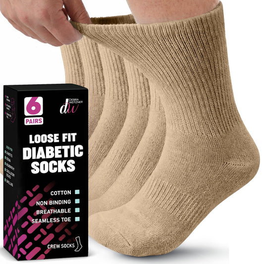 Debra Weitzner Diabetikersocken für Damen und Herren, lockere Passform, nicht einschränkend, Baumwoll-Crew-Socken, 6 Paar
