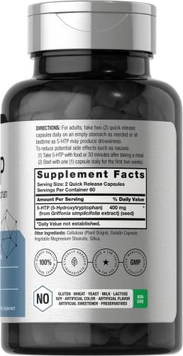 Horbäach 5-HTP 400 mg Kapseln | 120 Stück | Extra starkes Nahrungsergänzungsmittel | Non-GMO, Glutenfrei | 5-Hydroxytryptophan