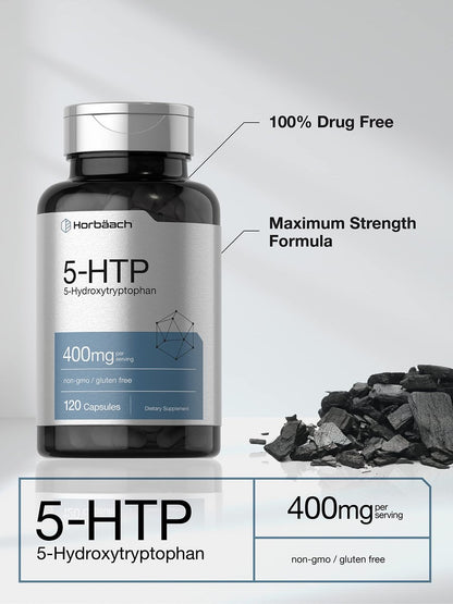 Horbäach 5-HTP 400 mg Kapseln | 120 Stück | Extra starkes Nahrungsergänzungsmittel | Non-GMO, Glutenfrei | 5-Hydroxytryptophan