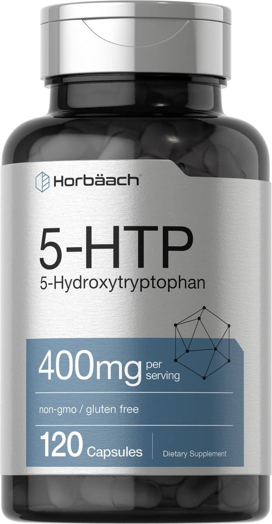 Horbäach 5-HTP 400 mg Kapseln | 120 Stück | Extra starkes Nahrungsergänzungsmittel | Non-GMO, Glutenfrei | 5-Hydroxytryptophan