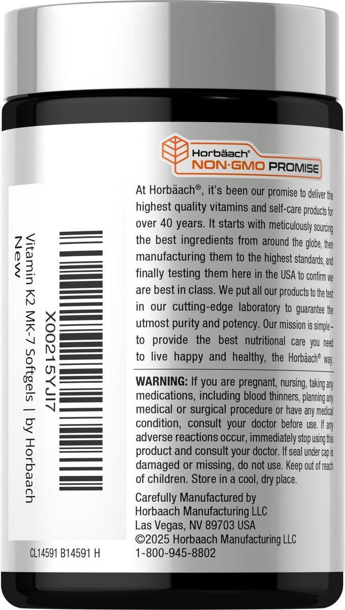 Horbäach Vitamin D3 K2 5000 IE | 100 µg MK-7 Komplex | 180 Weichkapseln | Non-GMO & Glutenfrei