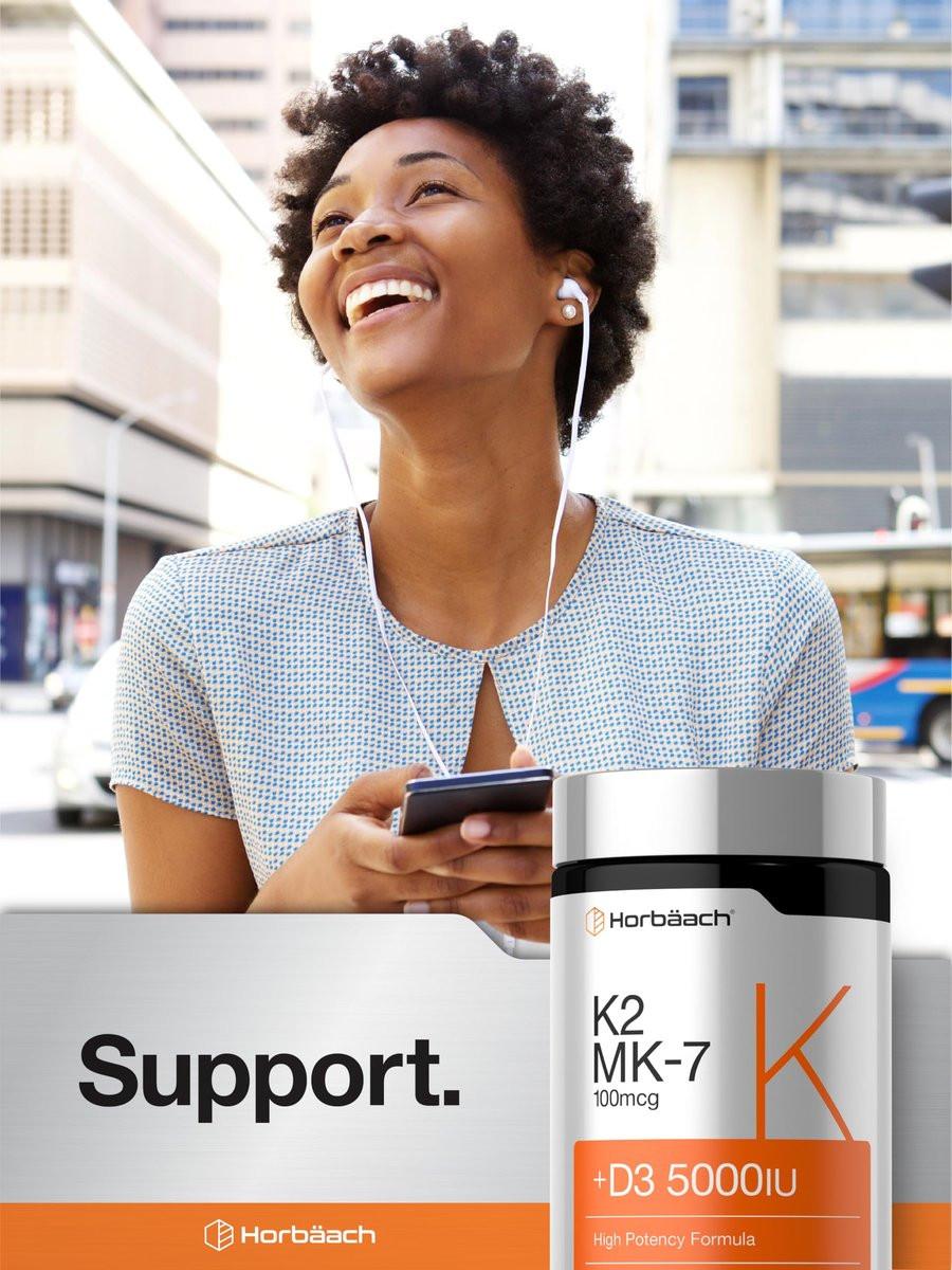 Horbäach Vitamin D3 K2 5000 IE | 100 µg MK-7 Komplex | 180 Weichkapseln | Non-GMO & Glutenfrei