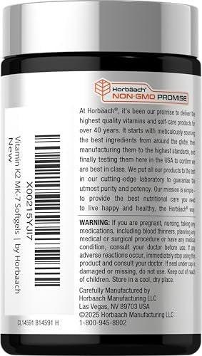 Horbäach Vitamin D3 K2 5000 IE | 100 µg MK-7 Komplex | 180 Weichkapseln | Non-GMO & Glutenfrei