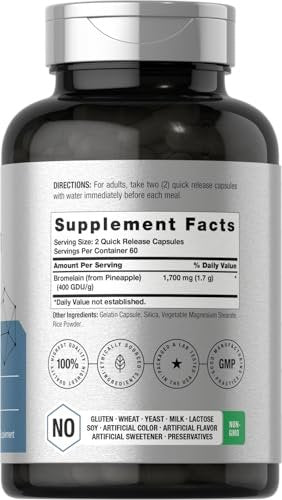 Horbäach Bromelain 1700 mg | 120 Kapseln | Unterstützt die Verdauungsgesundheit | Ananasenzympräparat | Nicht-GVO, glutenfrei