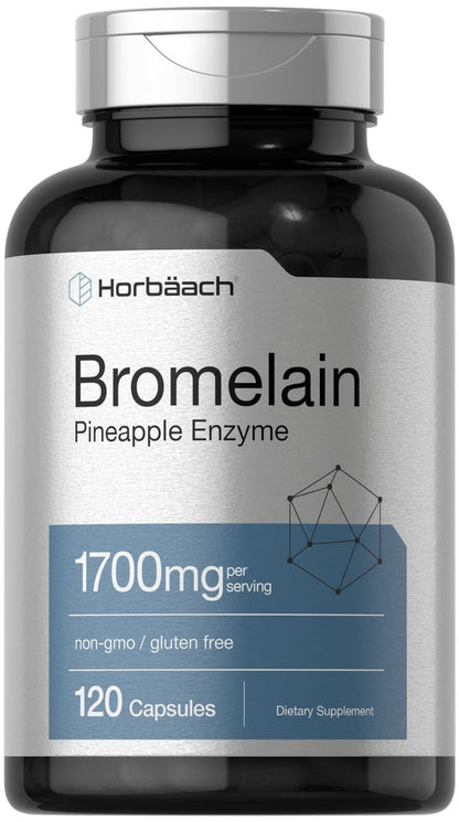 Horbäach Bromelain 1700 mg | 120 Kapseln | Unterstützt die Verdauungsgesundheit | Ananasenzympräparat | Nicht-GVO, glutenfrei