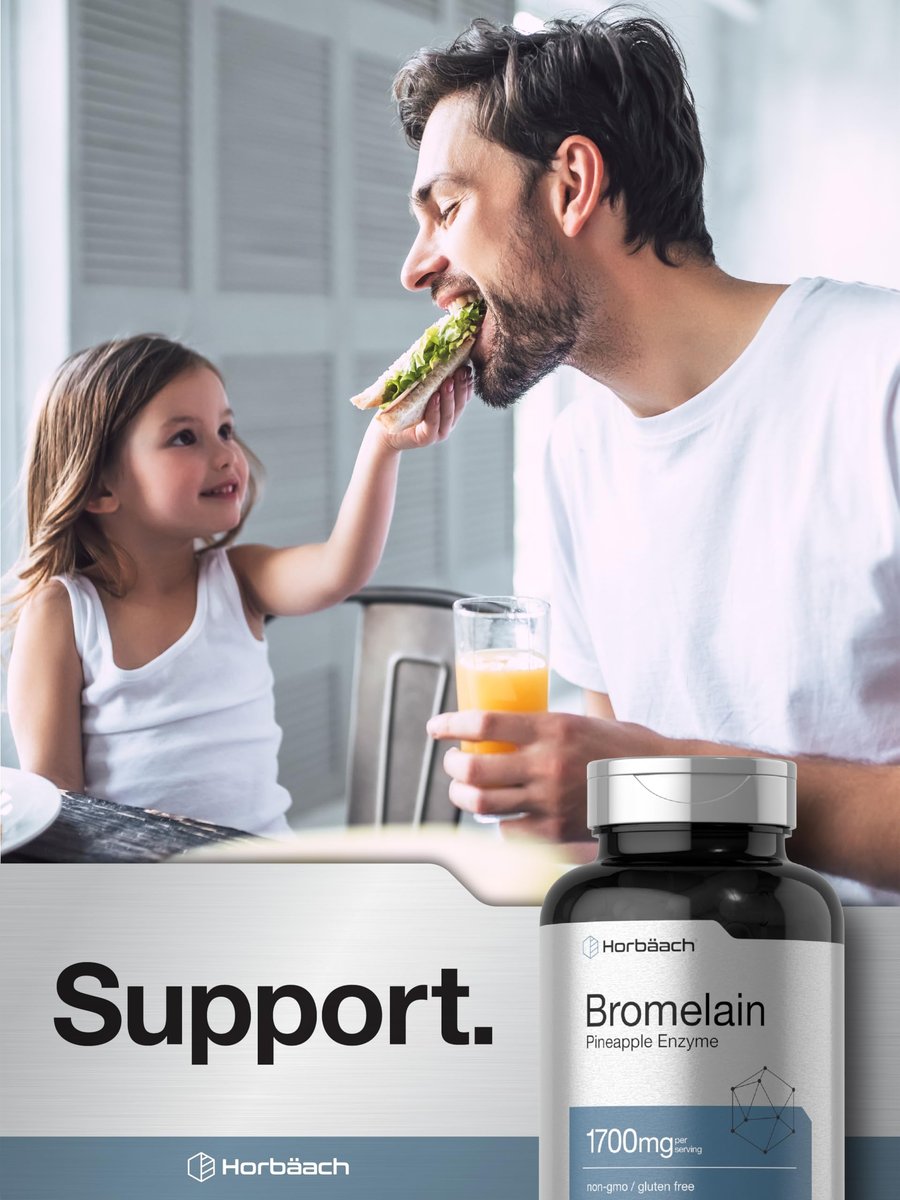 Horbäach Bromelain 1700 mg | 120 Kapseln | Unterstützt die Verdauungsgesundheit | Ananasenzympräparat | Nicht-GVO, glutenfrei
