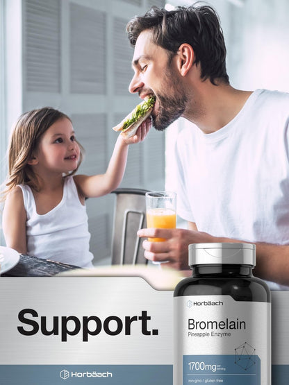 Horbäach Bromelain 1700 mg | 120 Kapseln | Unterstützt die Verdauungsgesundheit | Ananasenzympräparat | Nicht-GVO, glutenfrei
