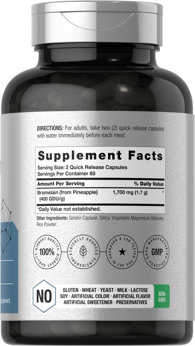 Horbäach Bromelain 1700 mg | 120 Kapseln | Unterstützt die Verdauungsgesundheit | Ananasenzympräparat | Nicht-GVO, glutenfrei