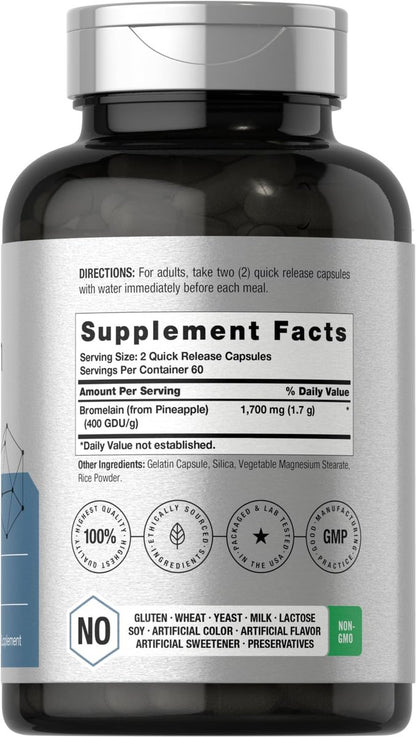 Horbäach Bromelain 1700 mg | 120 Kapseln | Unterstützt die Verdauungsgesundheit | Ananasenzympräparat | Nicht-GVO, glutenfrei