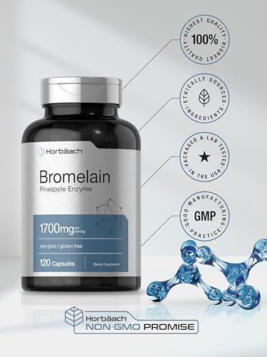 Horbäach Bromelain 1700 mg | 120 Kapseln | Unterstützt die Verdauungsgesundheit | Ananasenzympräparat | Nicht-GVO, glutenfrei