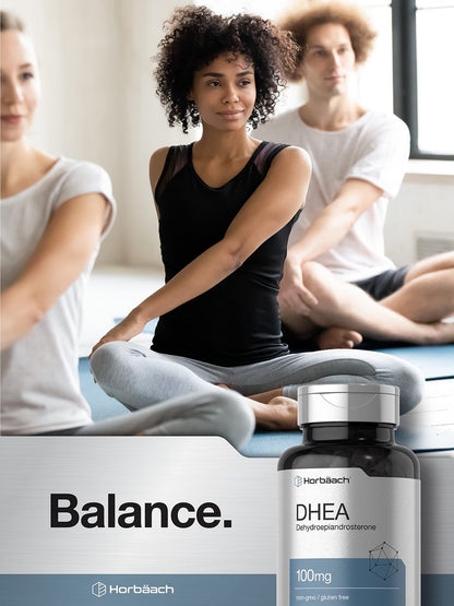 Horbäach DHEA 100mg | 200 Kapseln | Nahrungsergänzungsmittel für Männer und Frauen | Non-GVO, Glutenfrei