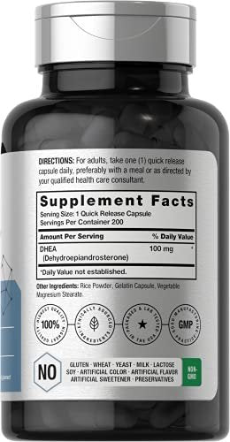 Horbäach DHEA 100mg | 200 Kapseln | Nahrungsergänzungsmittel für Männer und Frauen | Non-GVO, Glutenfrei