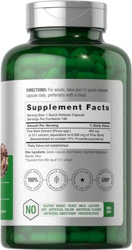 Horbäach Kiefernrindenextrakt | 180 Kapseln | Standardisiert auf 75 % Proanthocyanidine | Nicht-GVO, glutenfrei | Hochdosiert