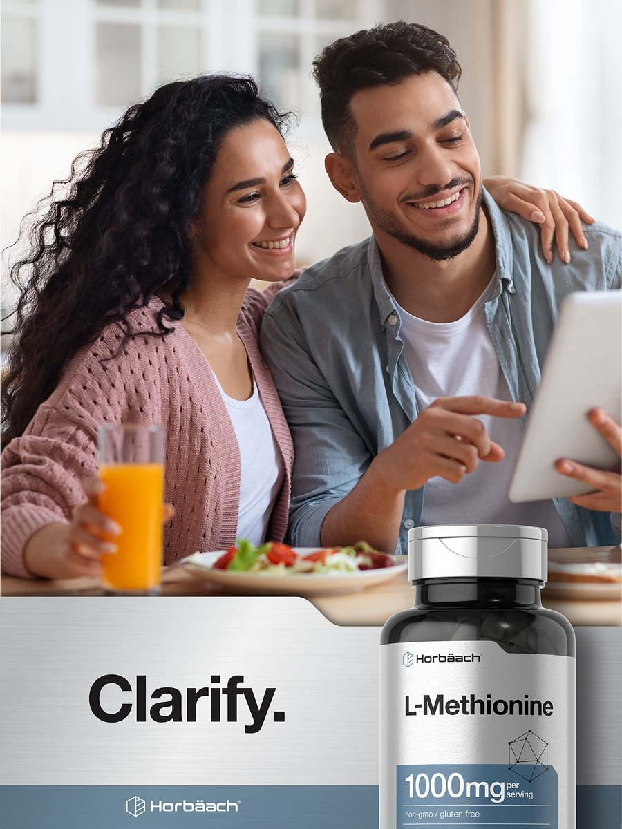 Horbäach L-Methionin 1000mg – 100 Kapseln | Nicht-GVO, Glutenfrei | Freiform-Aminosäure