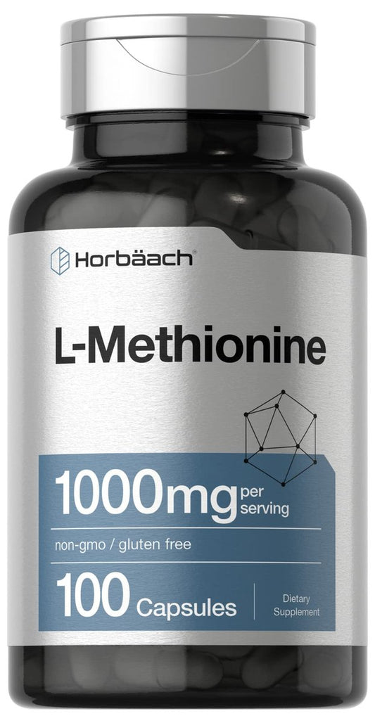 Horbäach L-Methionin 1000mg – 100 Kapseln | Nicht-GVO, Glutenfrei | Freiform-Aminosäure