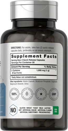 Horbäach L-Cystein 1000mg | 100 Kapseln | Non-GMO, Glutenfrei