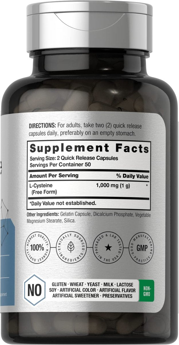 Horbäach L-Cystein 1000mg | 100 Kapseln | Non-GMO, Glutenfrei