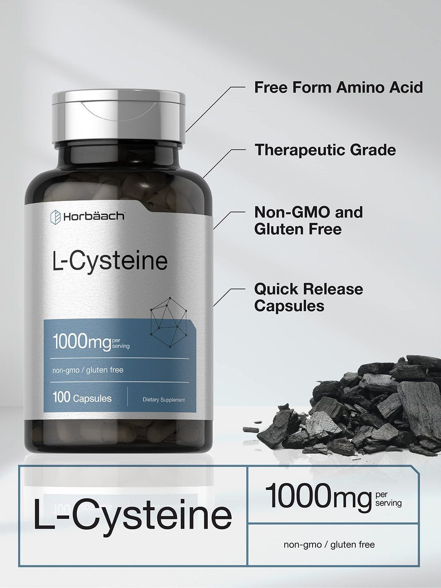 Horbäach L-Cystein 1000mg | 100 Kapseln | Non-GMO, Glutenfrei