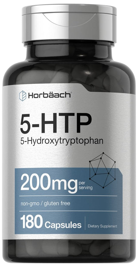 Horbäach 5-HTP 200 mg Nahrungsergänzungsmittel – 180 Kapseln, extra stark, aus Griffonia simplicifolia, non-GMO, glutenfrei