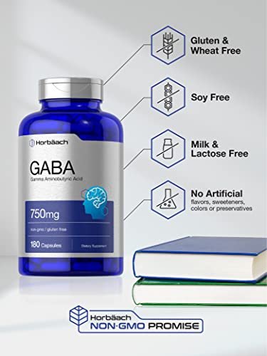 Horbäach GABA 750mg | 180 Kapseln | Gamma-Aminobuttersäure | Non-GMO, Glutenfrei