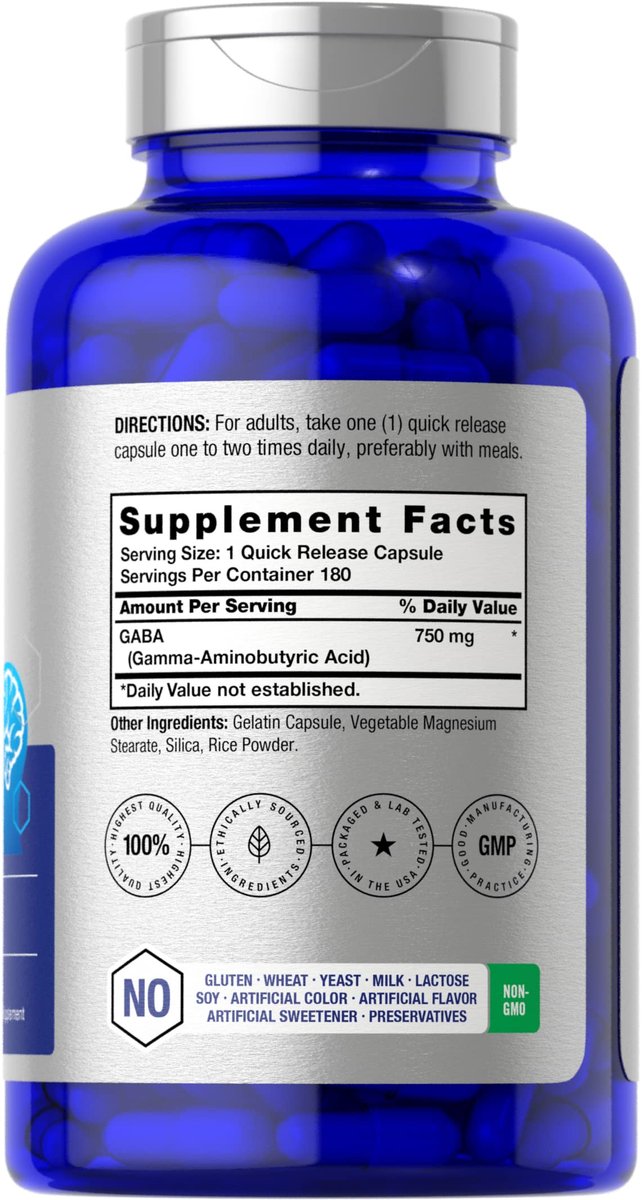 Horbäach GABA 750mg | 180 Kapseln | Gamma-Aminobuttersäure | Non-GMO, Glutenfrei