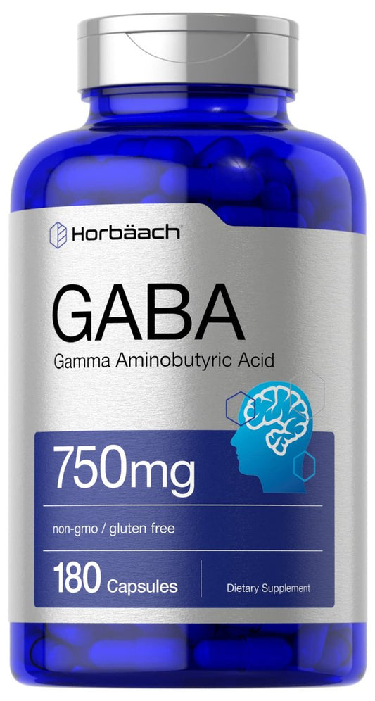 Horbäach GABA 750mg | 180 Kapseln | Gamma-Aminobuttersäure | Non-GMO, Glutenfrei