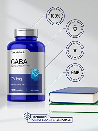 Horbäach GABA 750mg | 180 Kapseln | Gamma-Aminobuttersäure | Non-GMO, Glutenfrei