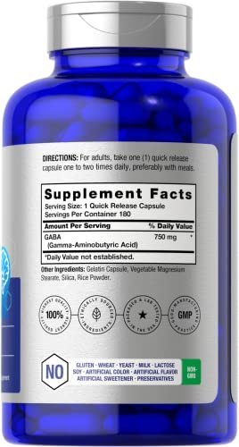 Horbäach GABA 750mg | 180 Kapseln | Gamma-Aminobuttersäure | Non-GMO, Glutenfrei