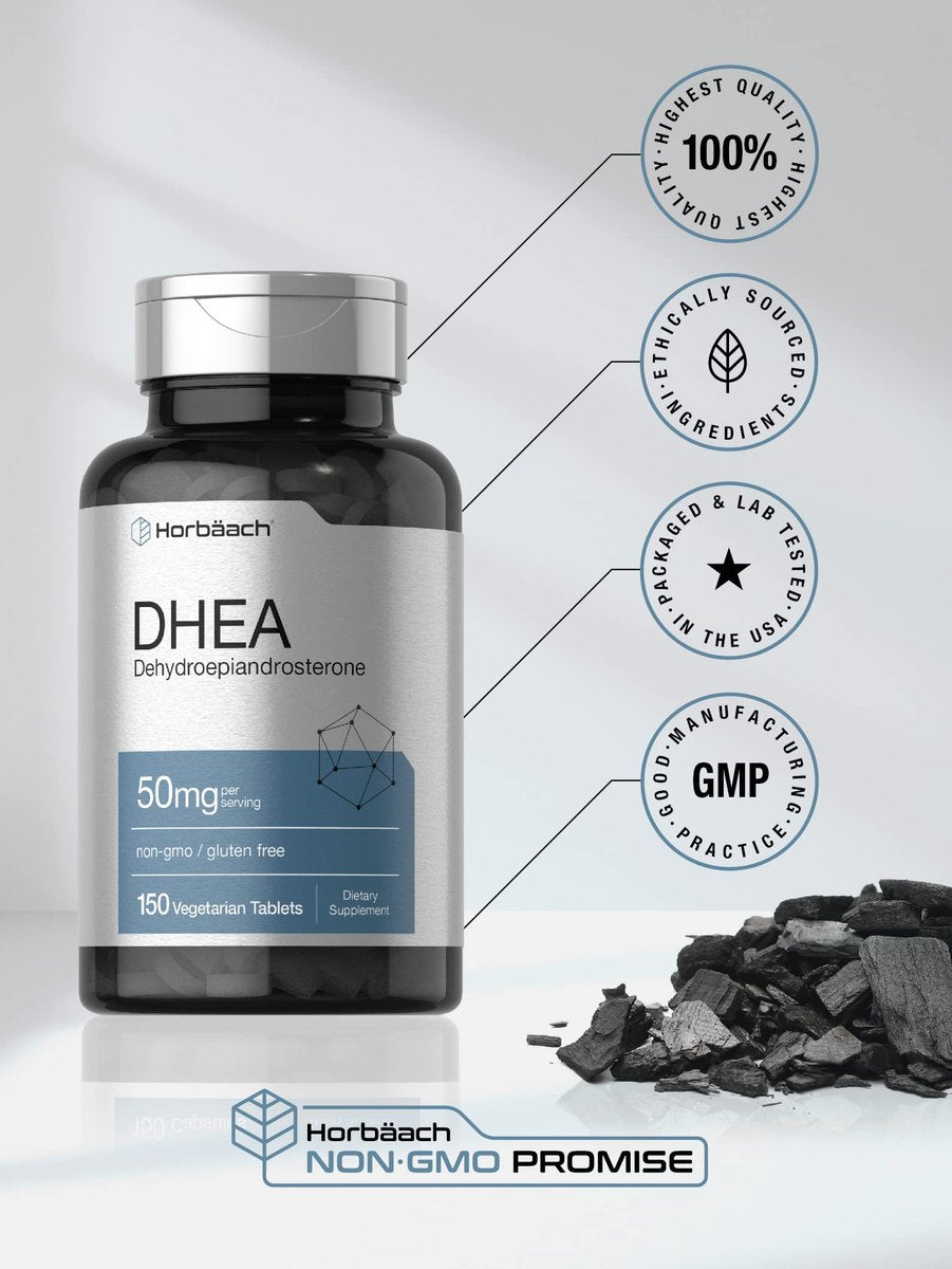Horbäach DHEA 50 mg – 150 Tabletten | Nicht-GVO, Glutenfrei, Nahrungsergänzungsmittel
