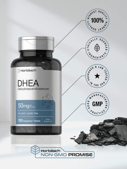 Horbäach DHEA 50 mg – 150 Tabletten | Nicht-GVO, Glutenfrei, Nahrungsergänzungsmittel