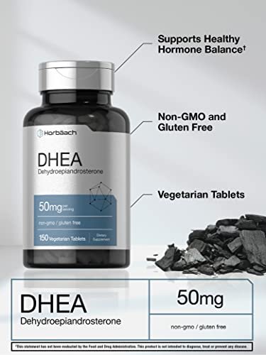 Horbäach DHEA 50 mg – 150 Tabletten | Nicht-GVO, Glutenfrei, Nahrungsergänzungsmittel