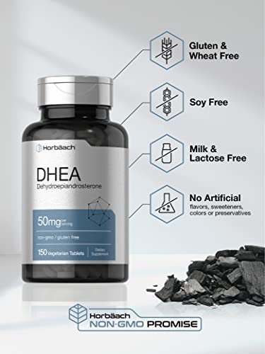 Horbäach DHEA 50 mg – 150 Tabletten | Nicht-GVO, Glutenfrei, Nahrungsergänzungsmittel