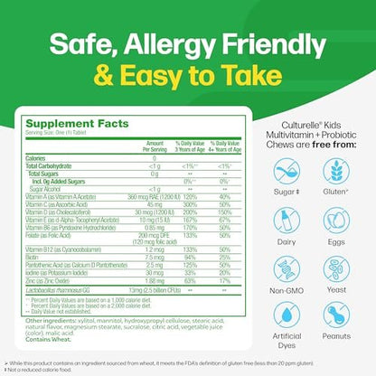 Culturelle Kids Complete Kautabletten Multivitamin + Probiotikum für Kinder, ab 3 Jahren, 50 Stück, Unterstützung für Verdauung, Mundgesundheit und Immunsystem – mit 11 Vitaminen & Mineralstoffen, inkl. Vitamin C, D3 & Zink
