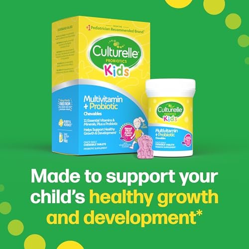 Culturelle Kids Complete Kautabletten Multivitamin + Probiotikum für Kinder, ab 3 Jahren, 50 Stück, Unterstützung für Verdauung, Mundgesundheit und Immunsystem – mit 11 Vitaminen & Mineralstoffen, inkl. Vitamin C, D3 & Zink