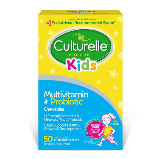 Culturelle Kids Complete Kautabletten Multivitamin + Probiotikum für Kinder, ab 3 Jahren, 50 Stück, Unterstützung für Verdauung, Mundgesundheit und Immunsystem – mit 11 Vitaminen & Mineralstoffen, inkl. Vitamin C, D3 & Zink
