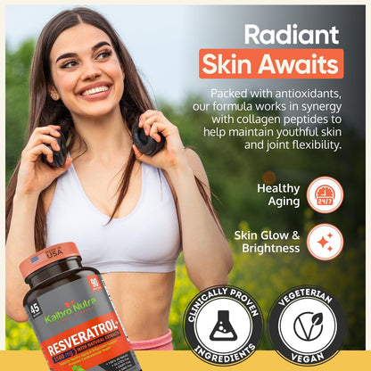 Kaibro Nutra Resveratrol Kapseln, 1500 mg extra stark mit Trans-Resveratrol, Quercetin und Japanischem Staudenknöterich-Extrakt – Anti-Aging, strahlende Haut & Immununterstützung, vegan & nicht-GVO, 90 Kapseln