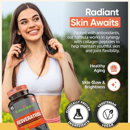 Kaibro Nutra Resveratrol Kapseln, 1500 mg extra stark mit Trans-Resveratrol, Quercetin und Japanischem Staudenknöterich-Extrakt – Anti-Aging, strahlende Haut & Immununterstützung, vegan & nicht-GVO, 90 Kapseln
