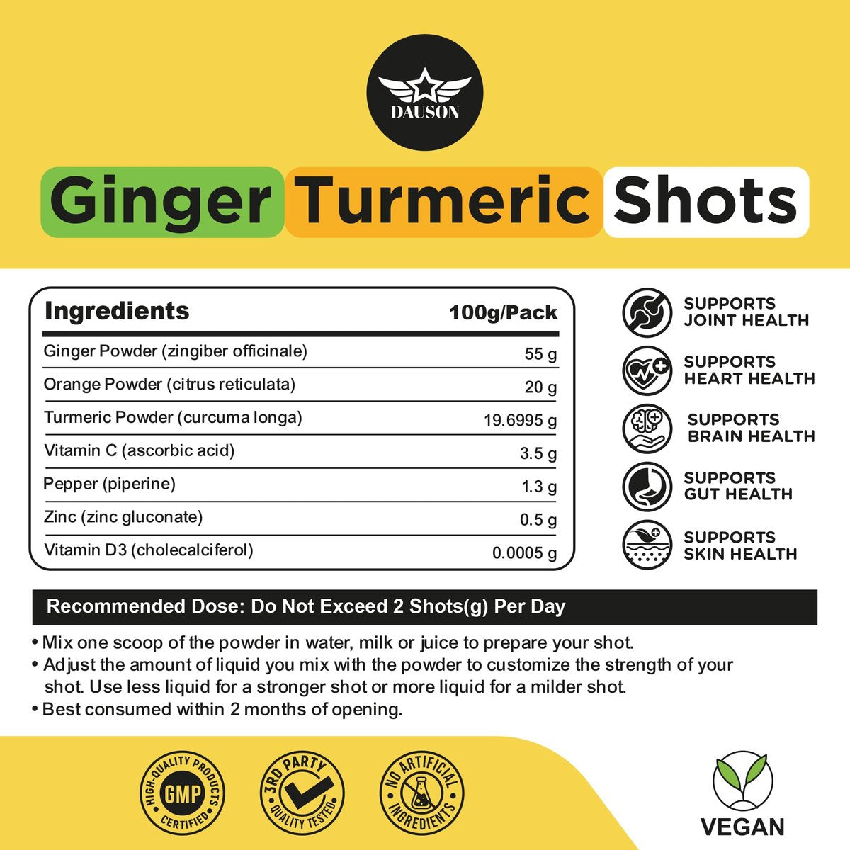 Ginger Turmeric Shots mit Piperin, Vitaminen, Zink & Kräutern | Unterstützt Gelenke, Herz, Gehirn, Darm & Haut | Stärkt Immunsystem & Energie | 100 Portionen