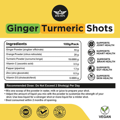 Ginger Turmeric Shots mit Piperin, Vitaminen, Zink & Kräutern | Unterstützt Gelenke, Herz, Gehirn, Darm & Haut | Stärkt Immunsystem & Energie | 100 Portionen