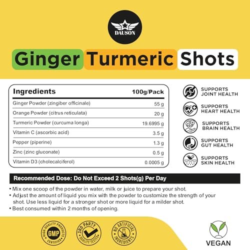 Ginger Turmeric Shots mit Piperin, Vitaminen, Zink & Kräutern | Unterstützt Gelenke, Herz, Gehirn, Darm & Haut | Stärkt Immunsystem & Energie | 100 Portionen