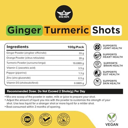 Ginger Turmeric Shots mit Piperin, Vitaminen, Zink & Kräutern | Unterstützt Gelenke, Herz, Gehirn, Darm & Haut | Stärkt Immunsystem & Energie | 100 Portionen