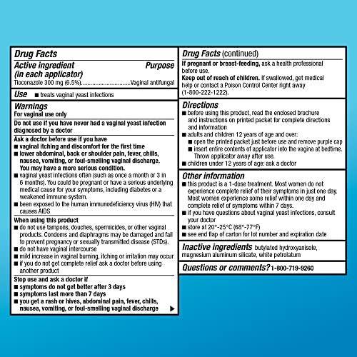 Tioconazol Creme 6,5 % – 1-Dosis Vaginalcreme gegen Scheidenpilz, Schnelle Linderung, Fertig-Applikator, Geruchslos, 0,16 Unze (1er-Pack)