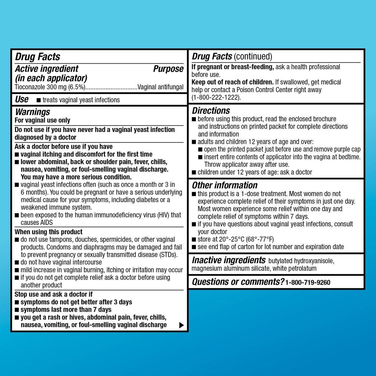 Tioconazol Creme 6,5 % – 1-Dosis Vaginalcreme gegen Scheidenpilz, Schnelle Linderung, Fertig-Applikator, Geruchslos, 0,16 Unze (1er-Pack)